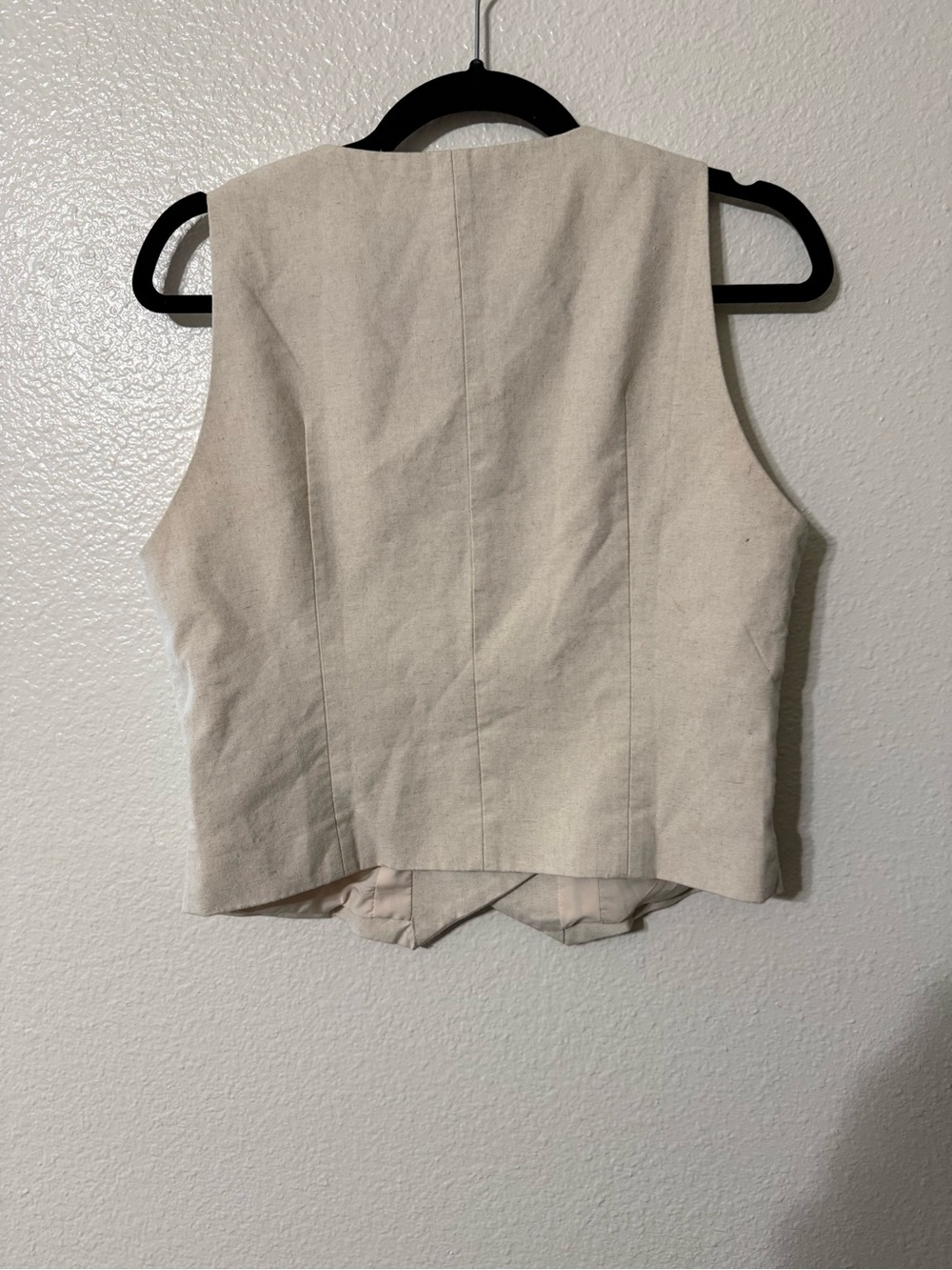 Cider Cream Linen Blend Asymmetric Button Tailored Vest Top-Size L - Picture 3 of 3